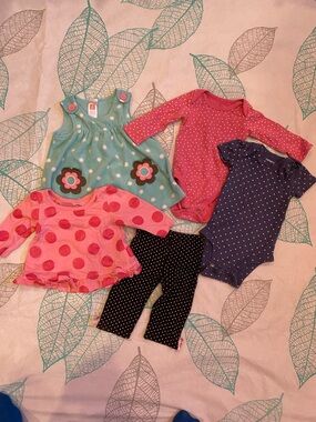 5pc Mixed Polka Dot Baby Matching Set in Teal, Pink, Navy, Black